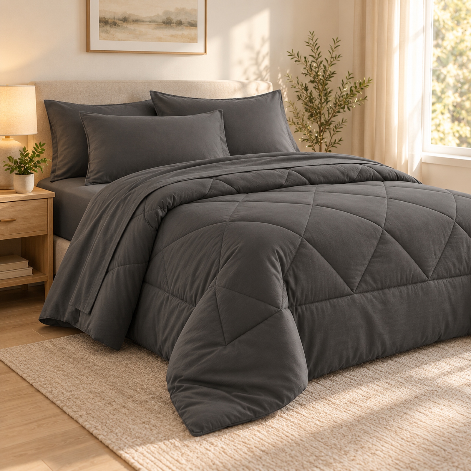 Microfiber Comforter Set with Sheets, Charcoal Grey — scene